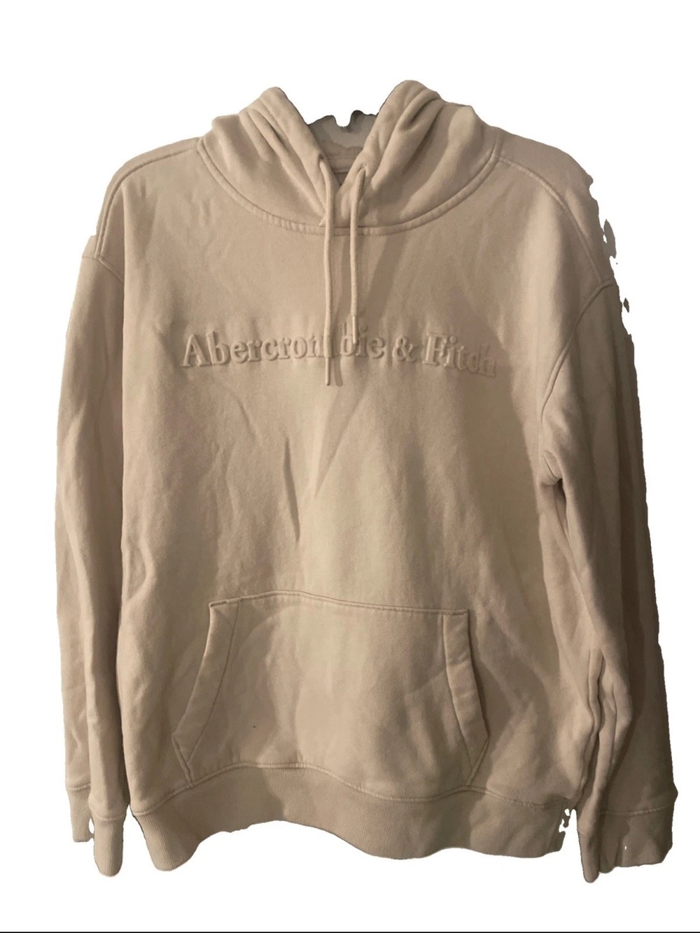 Abercrombie & Fitch Men's Cream Embossed Logo Crewneck Hoodie